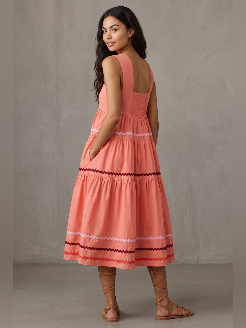 Anthropologie The Helena Square-Neck Tiered & Ribboned Midi Dress - Picture 9 of 17